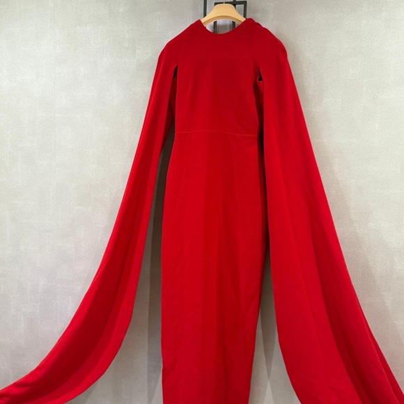 Elegant Red Cape Sleeve Wedding Dress - Picture 3 of 7